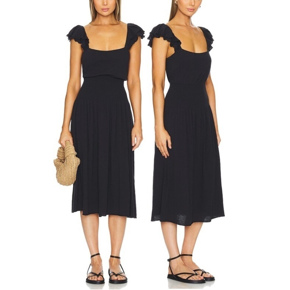 New Nation Los Angeles Brittini Smocked-Waist Midi Dress Large